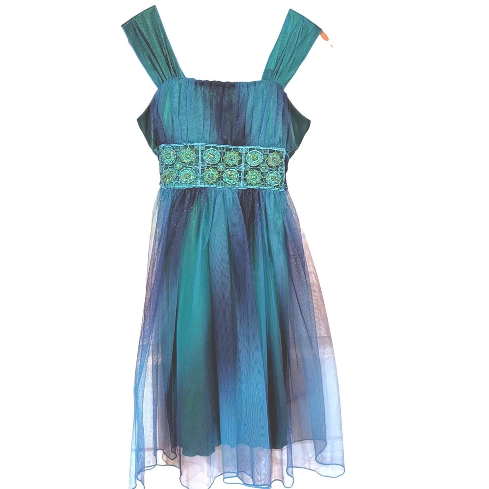 Mymichelle Party Dress 12 Teal Ombre Glitter Tulle Mermaidcore‎ Beaded Formal